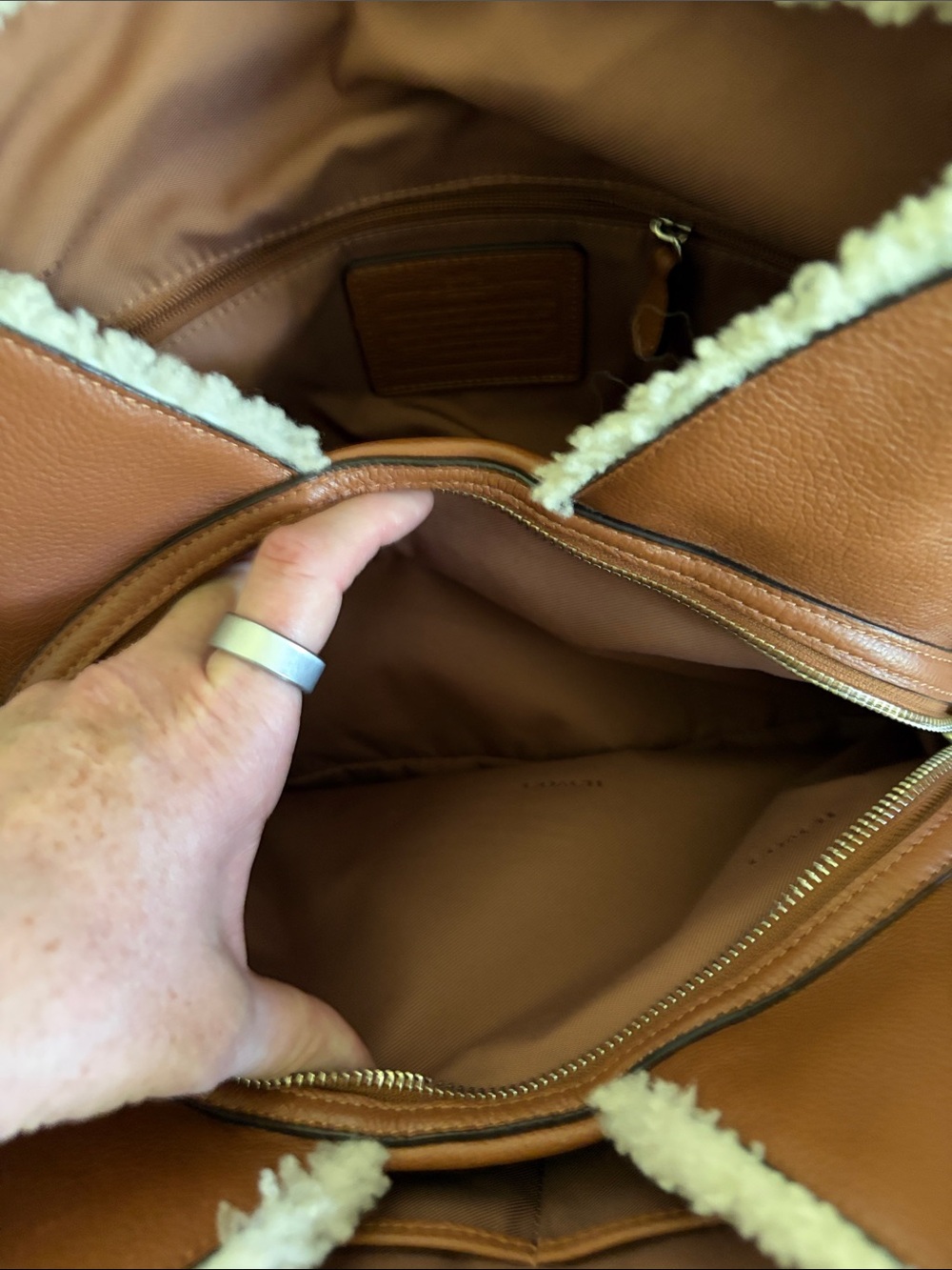 Coach Chestnut Leather Hobo with Cream Shearling Trim - Picture 10 of 13